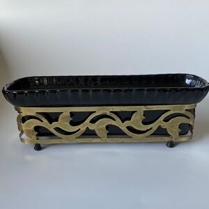 Vintage Indoor Planter: Miramar California, Black Pottery in Brass Stand, 1953